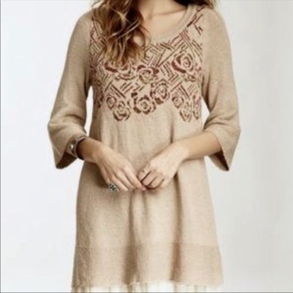 NWT Free People Desert Rose Boho Knit Bell Sleeve Sweater Tunic Dress Size S - Picture 9 of 10